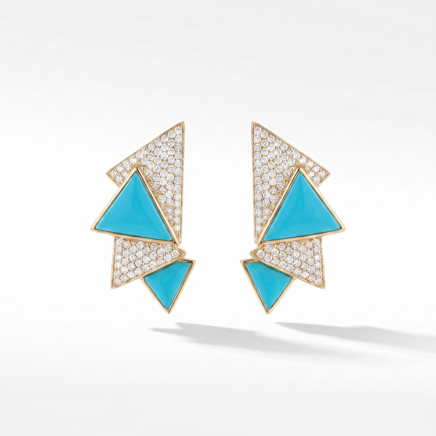 14K Gold Turquoise & Diamond Geometric Earrings