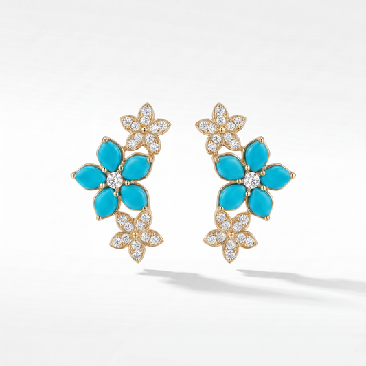 14K Gold Turquoise & Diamond Earrings