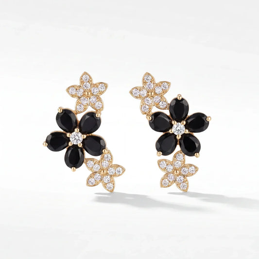 14K Gold Black Onyx & Diamond Earrings