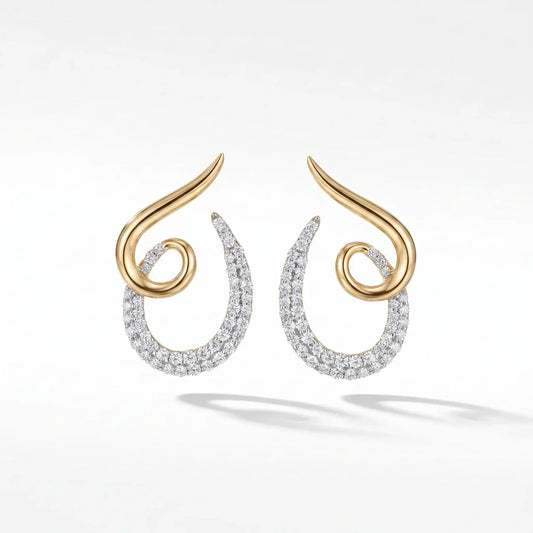 14K Gold Diamond Swirl Hoop Earrings