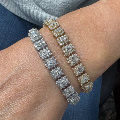 4.95CT Round 6.32CT Emerald Cut Lab Diamond Bracelet  14k Gold