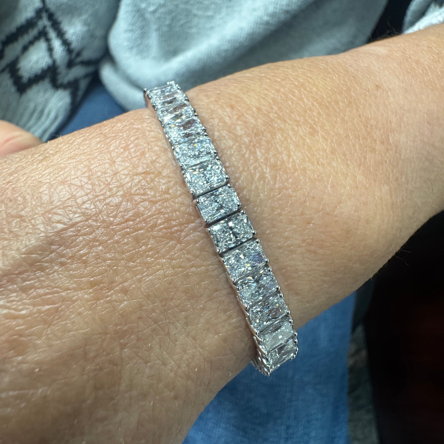22.63CT Radiant Cut Lab Diamond 4 Prong Tennis Bracelet 14K White Gold