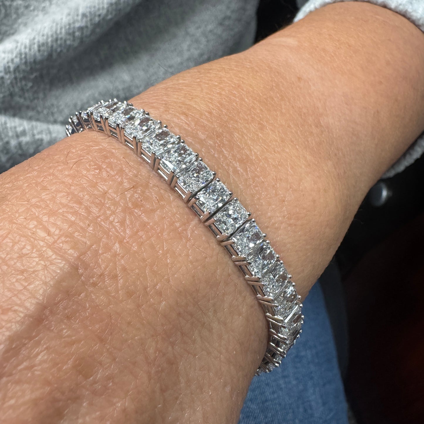 22.63CT Radiant Cut Lab Diamond 4 Prong Tennis Bracelet 14K White Gold