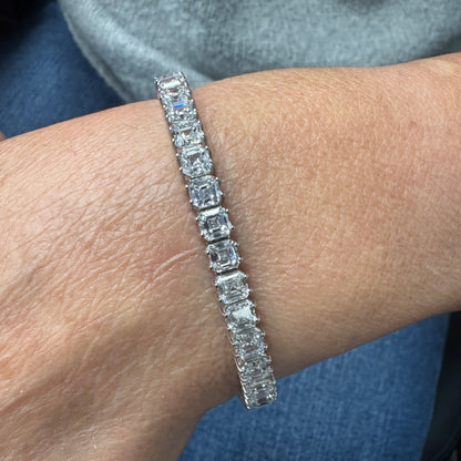 12.95CT Emerald Cut Lab Diamond Bracelet 14k White Gold