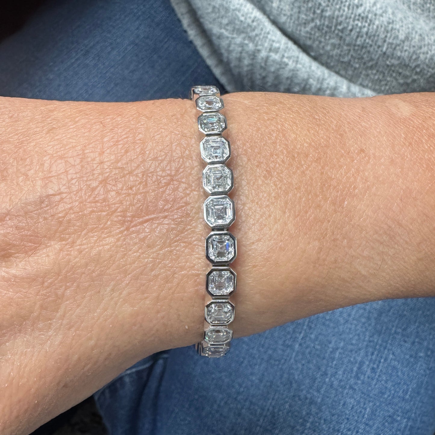 16.79CT Asher Cut Lab Diamond Bracelet 14k White Gold