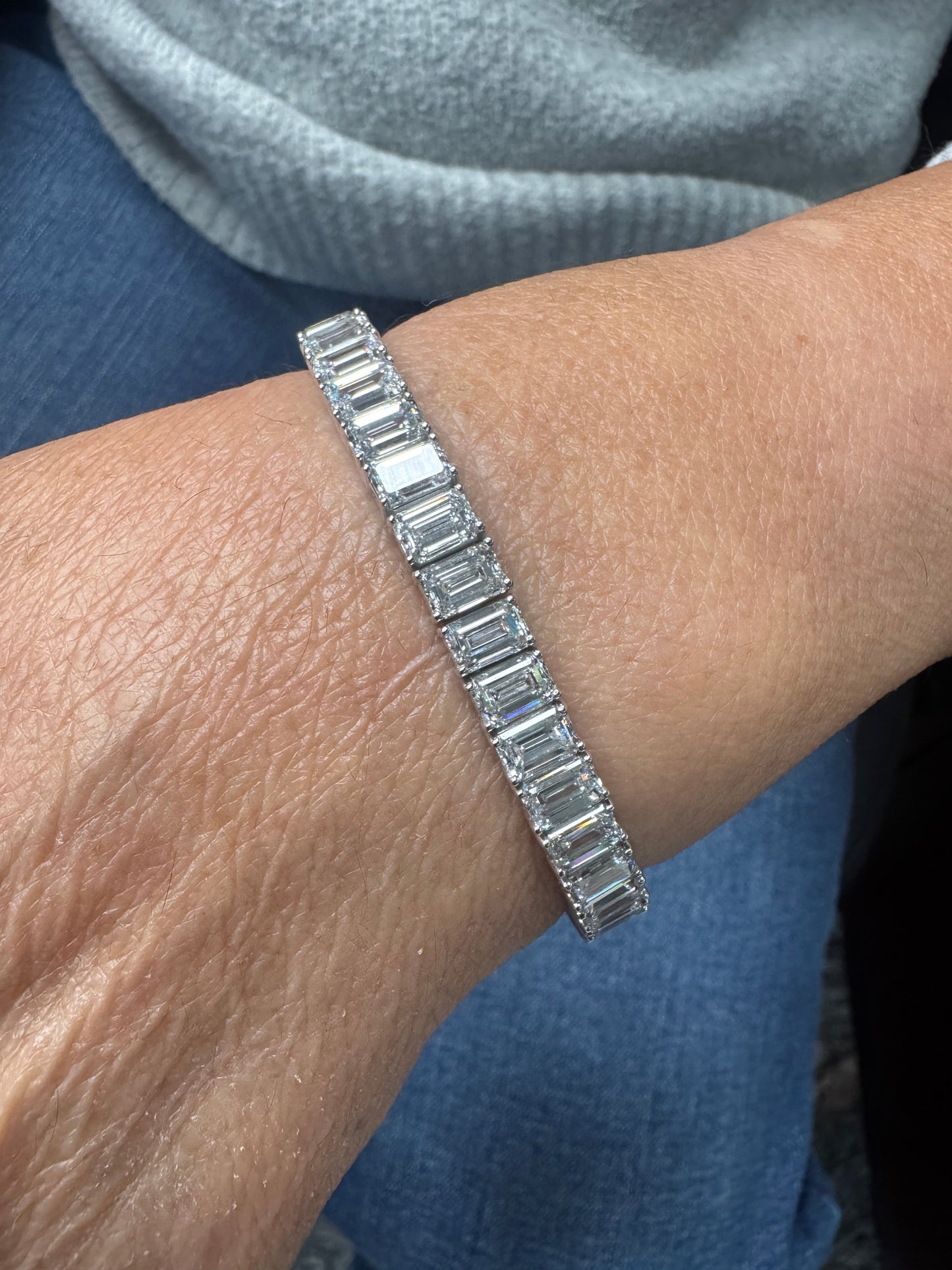27.25CT Emerald Cut Lab Diamond Bracelet 14k White Gold