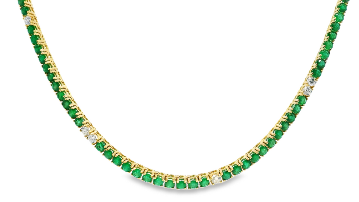 1.88CT Diamond 13.93CT Emerald Tennis Necklace 14k Yellow Gold