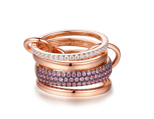 Pink sapphire and diamond linked stack ring in 14K rose gold – Tennista Jewelry