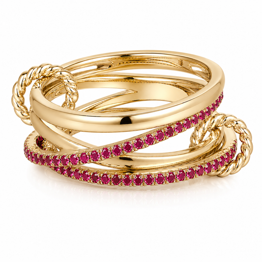 Ruby pavé twisted rope orbit ring in 14K yellow gold – Tennista Jewelry