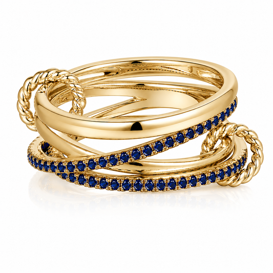Blue sapphire pavé twisted rope orbit ring in 14K yellow gold – Tennista Jewelry