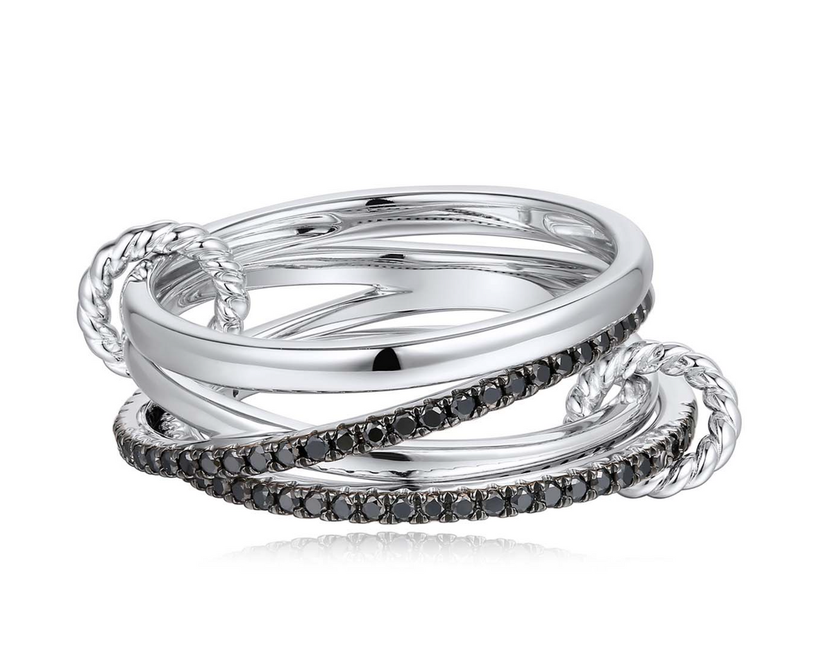 Black diamond pavé twisted rope orbit ring in 14K white gold – Tennista Jewelry