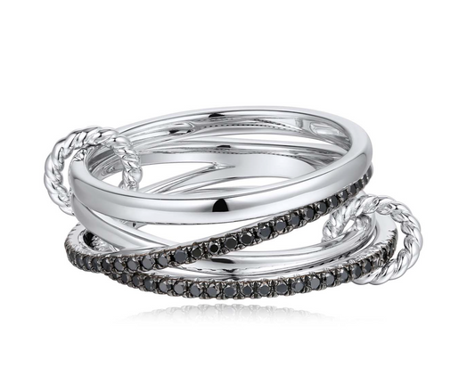 Black diamond pavé twisted rope orbit ring in 14K white gold – Tennista Jewelry