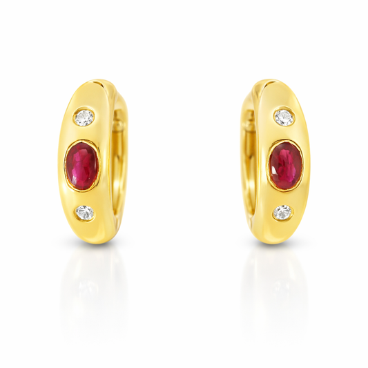 0.12CT Diamond 0.48CT Ruby 14k Yellow gold Earring