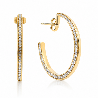 1.69CT Diamond Hoop Earring 14K Yellow Gold