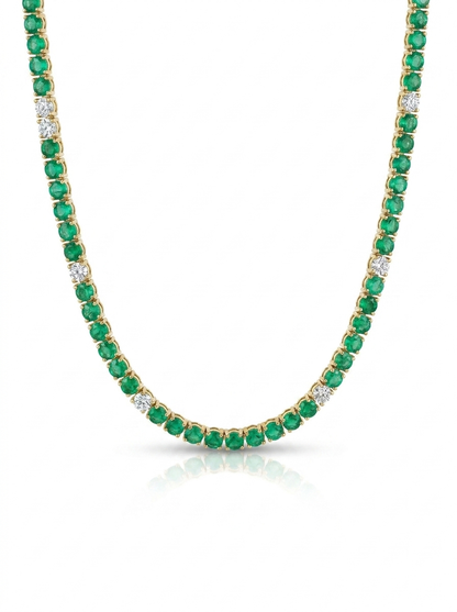 1.34CT Diamond 13.82CT Emerald Tennis Necklace 14k Yellow Gold