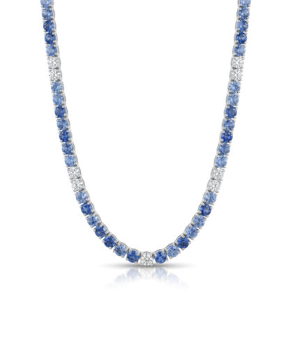 1.32CT Diamond 16.56CT Blue Sapphire Tennis Necklace 14k White Gold