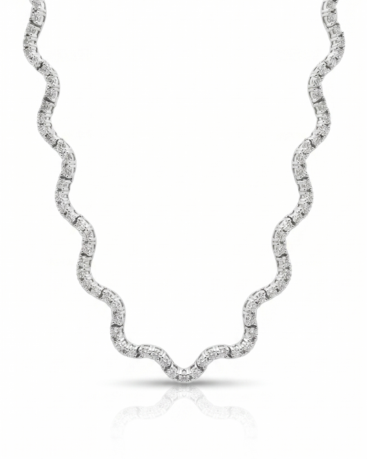 5.00CT Diamond Wavy Tennis Necklace 14k White Gold