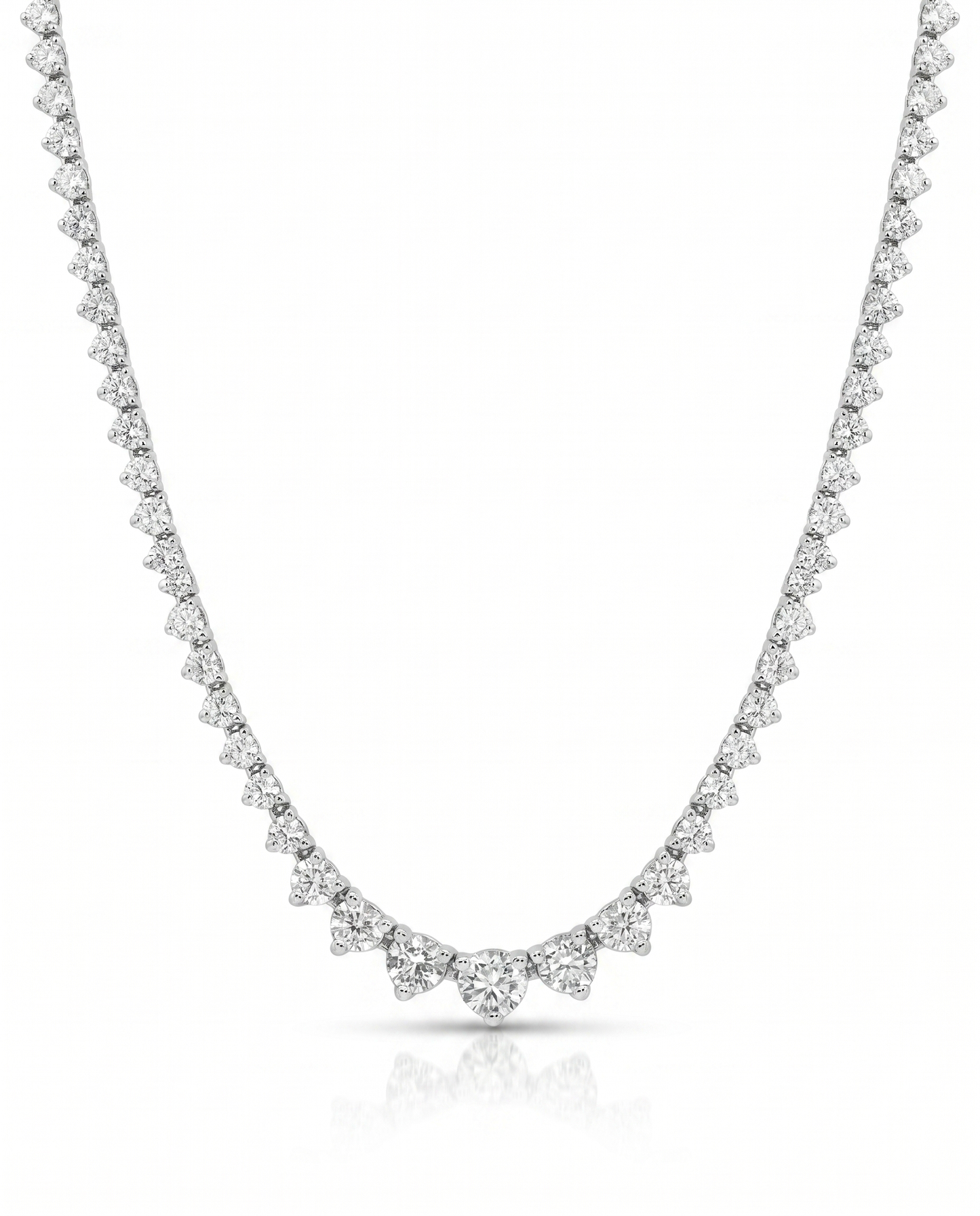 5.48CT Diamond 3 Prong Graduated Tennis 14k White Gold Necklace