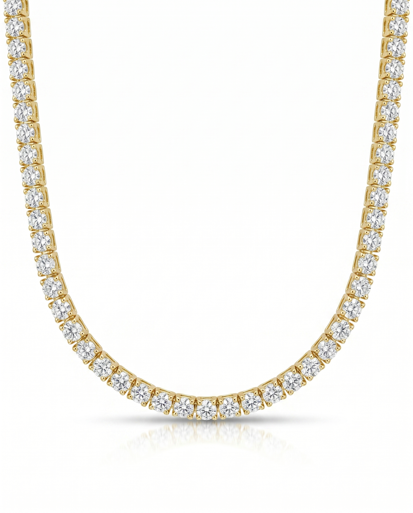 4.30CT Diamond 4 Prong Tennis 14k Yellow Gold Necklace
