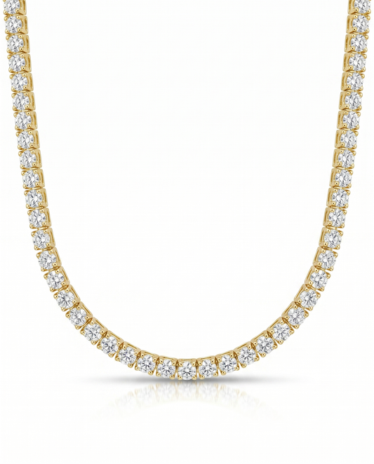 4.30CT Diamond 4 Prong Tennis 14k Yellow Gold Necklace