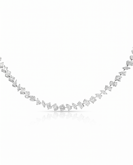24.57CT Diamond Mixed Shape Tennis Necklace 14k White Gold Lab