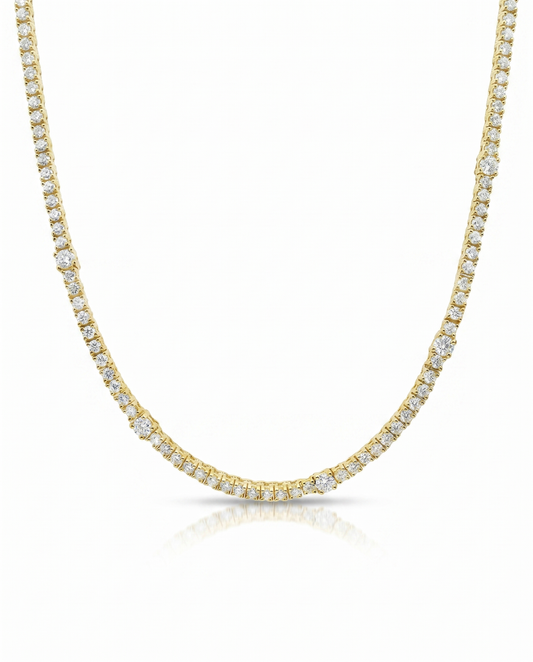 5.18CT Diamond 4 Prong Graduated Tennis 14k Yellow Gold Necklace