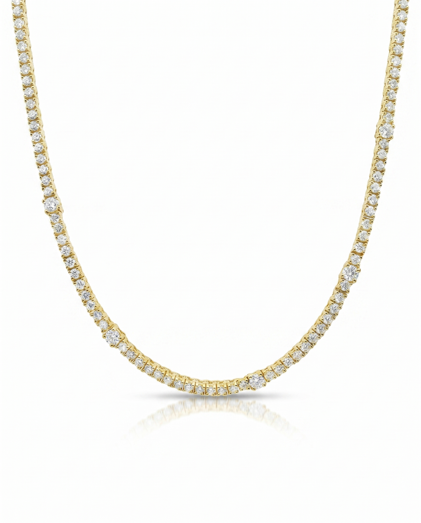 7.11CT Diamond 4 Prong Graduated Tennis 14k Yellow Gold Necklace