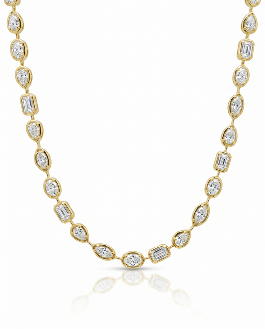 12.39CT Multi Shaped Lab Diamond 14k Yellow Gold Necklace