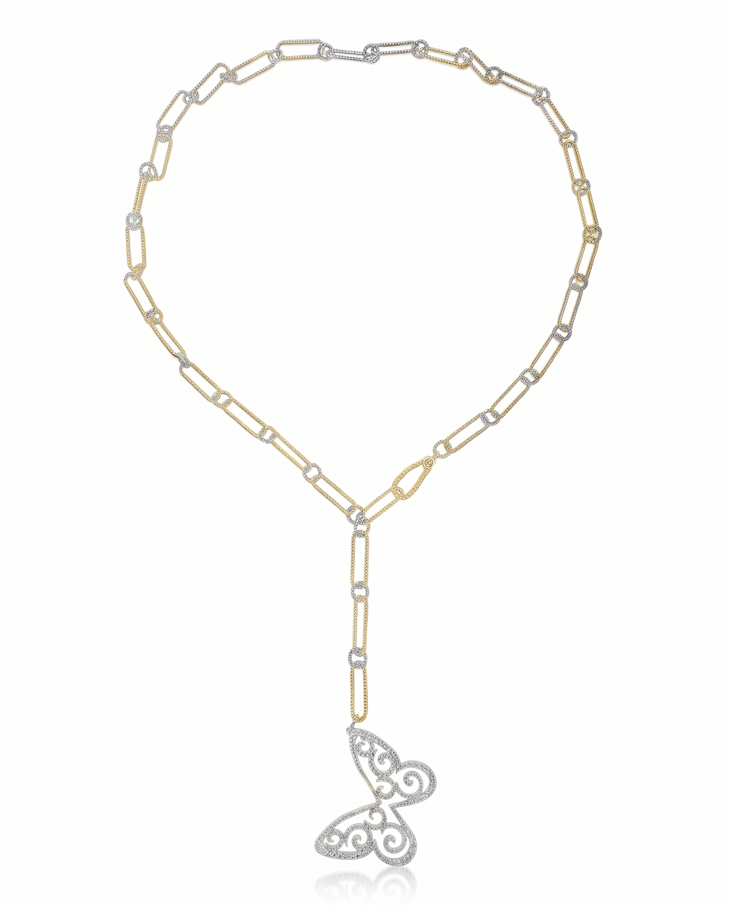 0.97CT Butterfly Diamond Necklace 14k Yellow Gold