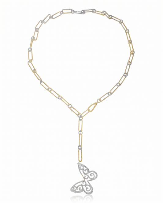 0.97CT Butterfly Diamond Necklace 14k Yellow Gold