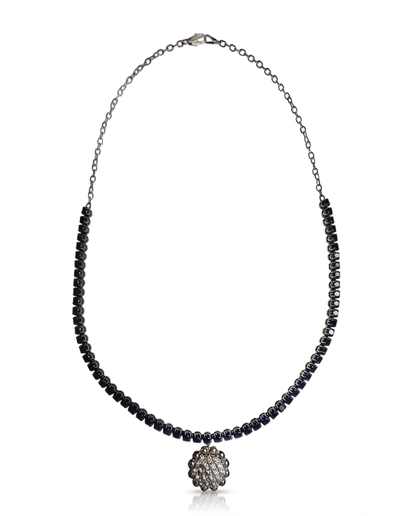1.10CT Diamond 4.51CT Black Diamond Necklace 14k White Gold