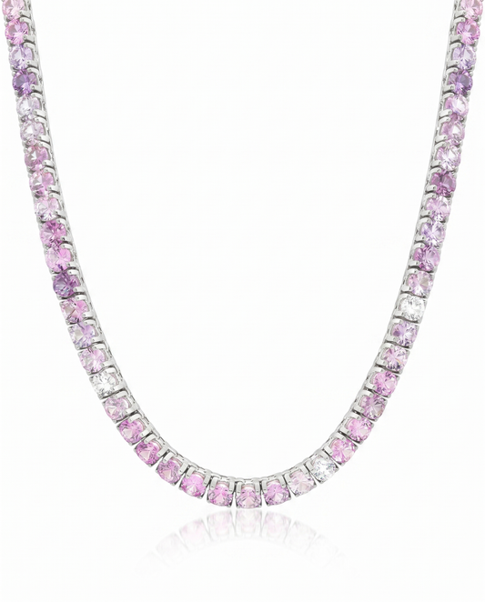 1.34CT Diamond 17.44CT Pink Sapphire Tennis Necklace 14k White Gold