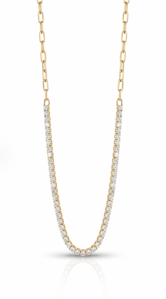 3.15CT Diamond 4 Prong Half Way Tennis 14k Yellow Gold Necklace