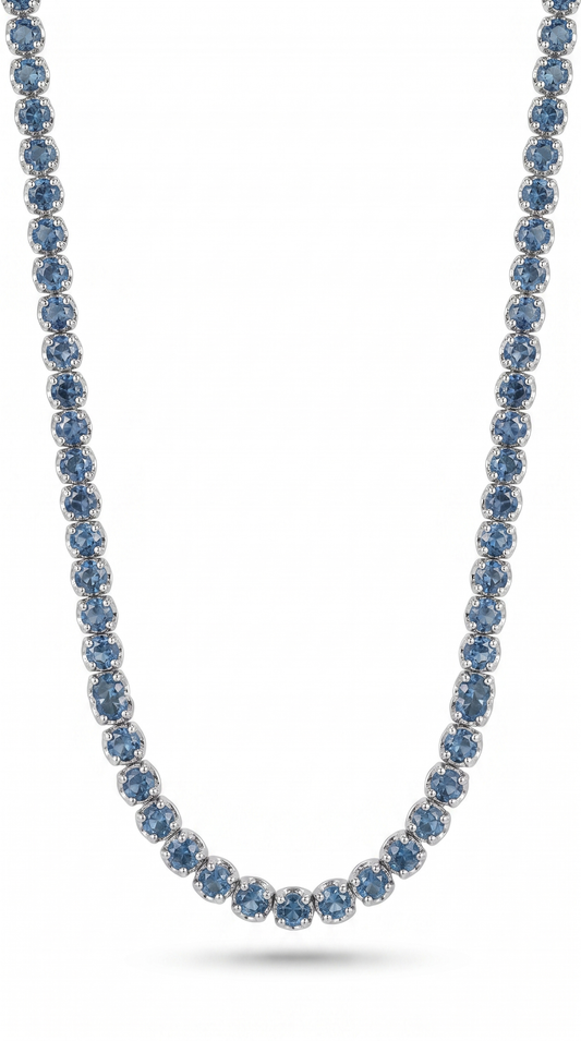 5.68CT Blue Sapphire  Tennis Necklace 14k White Gold