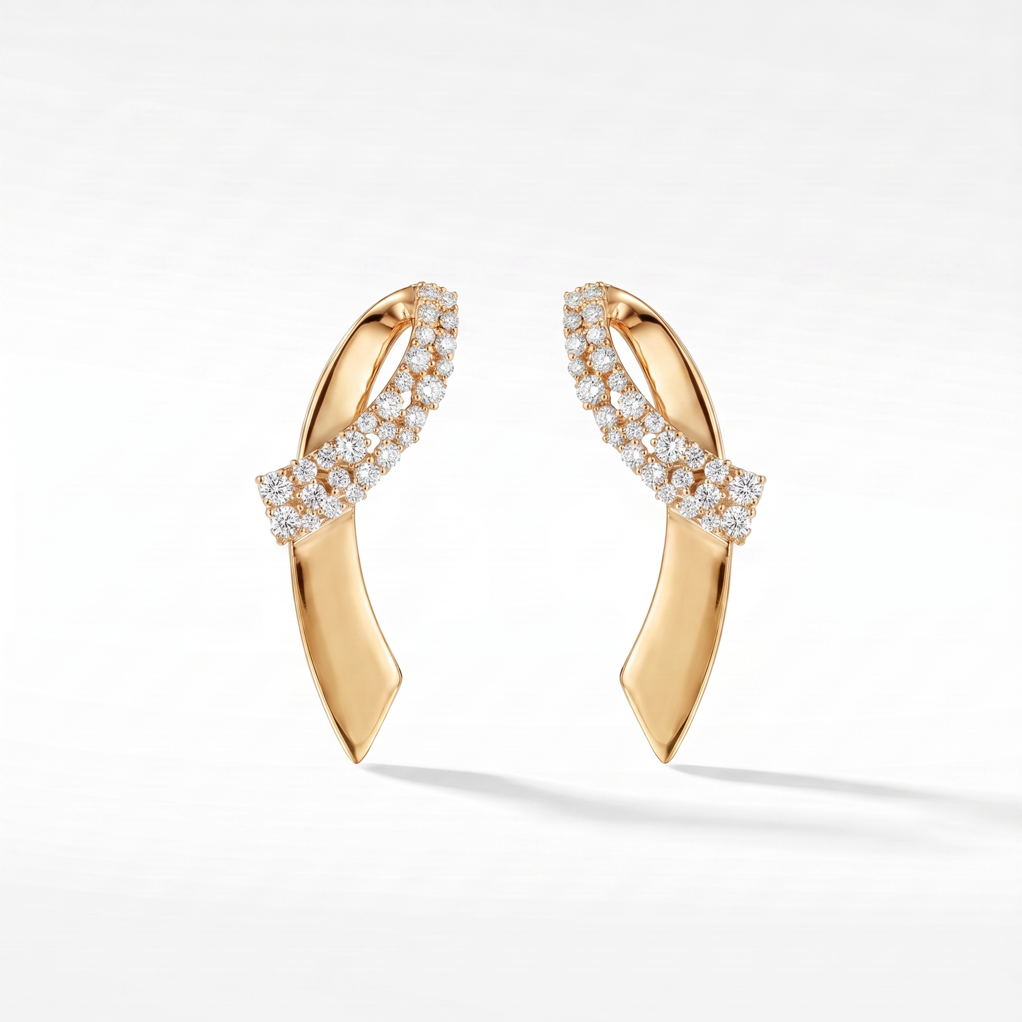 14K Gold Diamond Curved Bar Drop Earrings