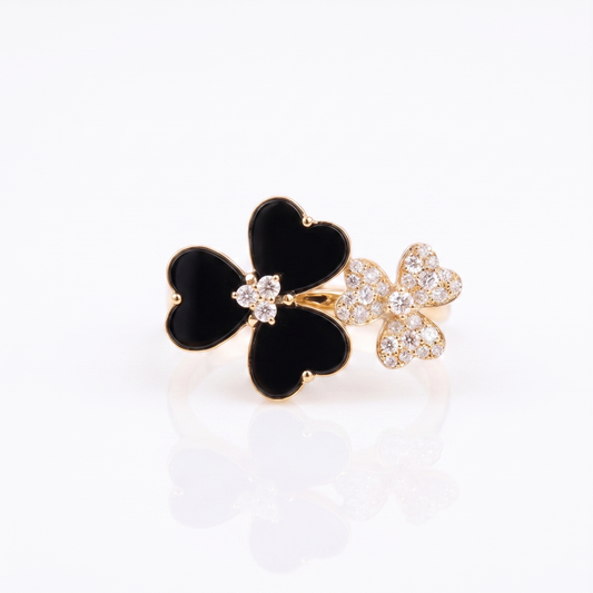 14K Gold Black Onyx & Diamond Flower Ring