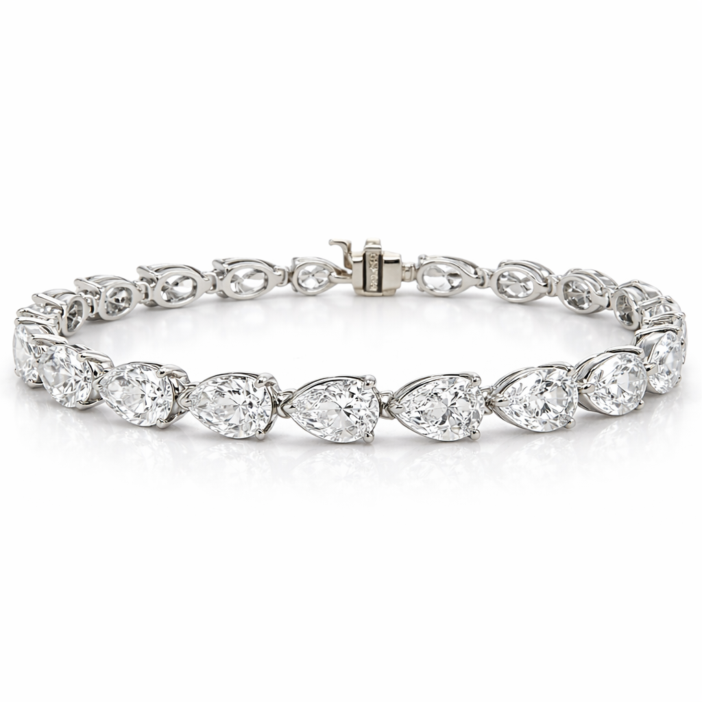 8.72CT Lab Diamond Pear Shape Tennis Bracelet 14k White Gold