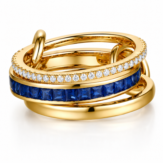 14K Diamond Yellow Gold Ring with Blue Sapphire