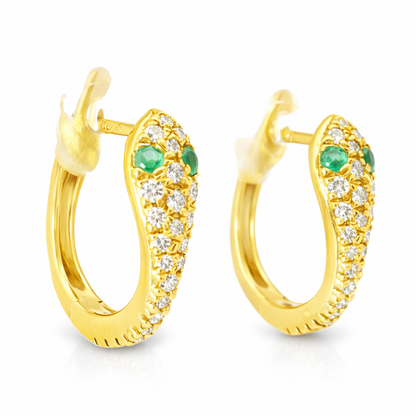 0.33CT Diamond 0.08CT Emerald 18k Yellow Gold Earring