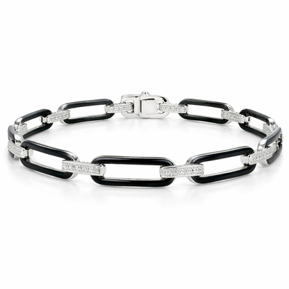 0.33CT Diamond Bracelet with Black Enamel 14k White Gold