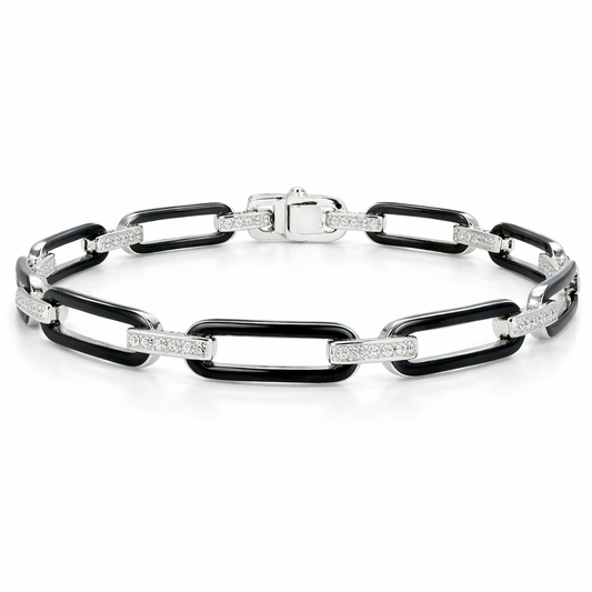 0.33CT Diamond Bracelet with Black Enamel 14k White Gold