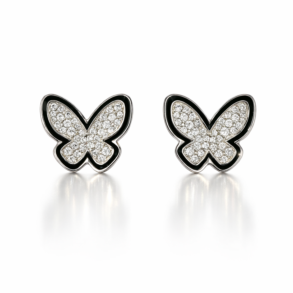 0.38CT Diamond with Black Enamel 18k White Gold Earring