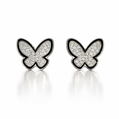 0.38CT Diamond with Black Enamel 18k White Gold Earring