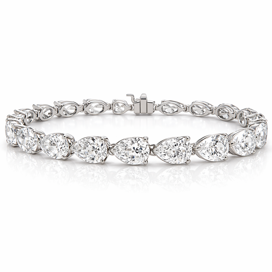 25.48CT Lab Diamond Pear Shape Tennis Bracelet 14k White Gold