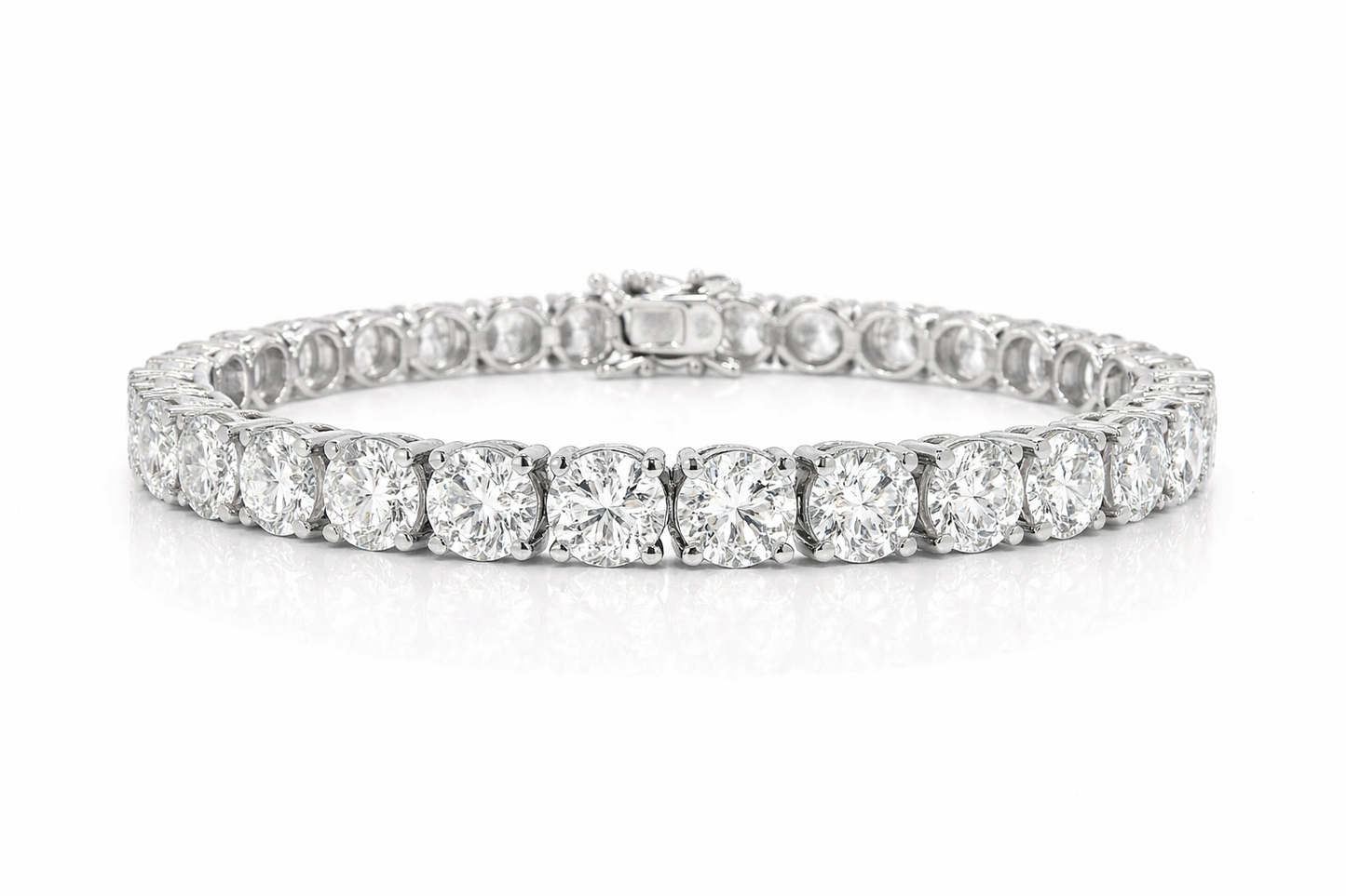 26.44CT Round Cut Lab Diamond 4 Prong Tennis Bracelet 14K Gold