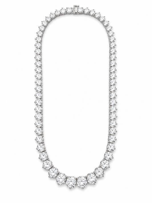 32.95CT Natural Diamond Graduated Tennis Necklace