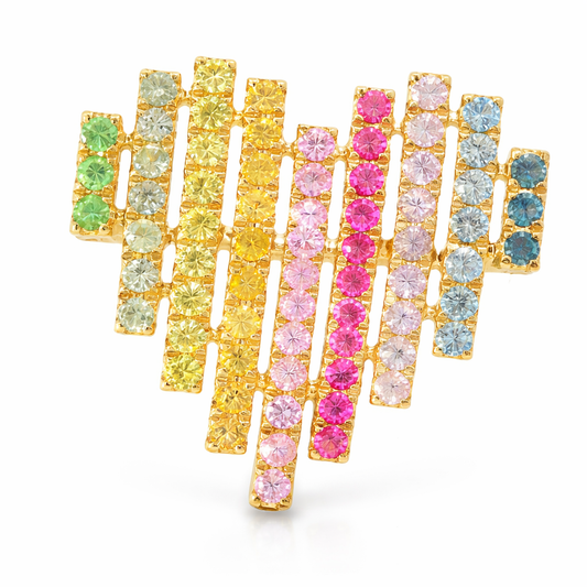 0.62CT Multi Sapphire Heart Shaped Ring 14K Yellow Gold