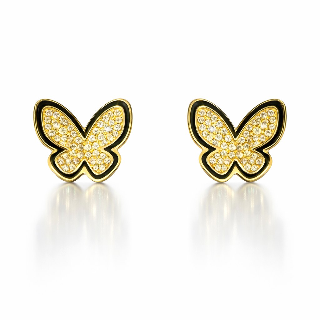 0.38CT Diamond with Black Enamel 14k Yellow Gold Earring