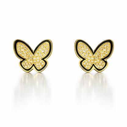 0.38CT Diamond with Black Enamel 14k Yellow Gold Earring