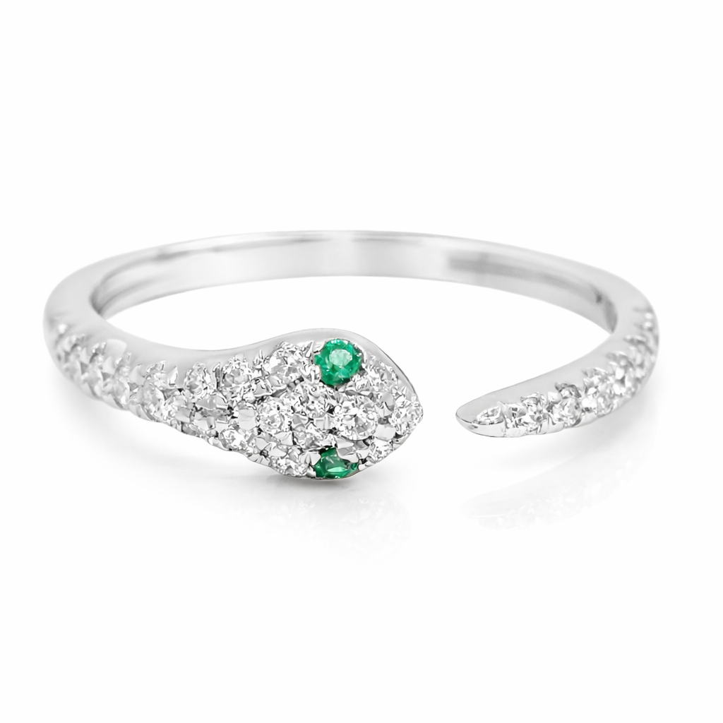0.18CT Diamond Serpent Ring 18K White Gold
